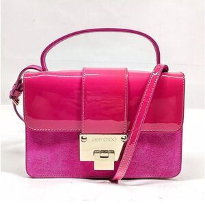 Auth Jimmy Choo Pink Patent Leather Suede 2way Rebel Crossbody Bag Preloved
